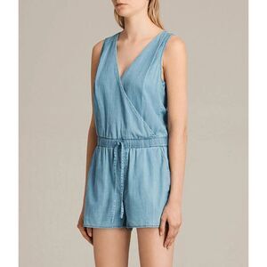 Allsaints Penny Playsuit Denim Color Surplice V-Neck Romper Size 8
